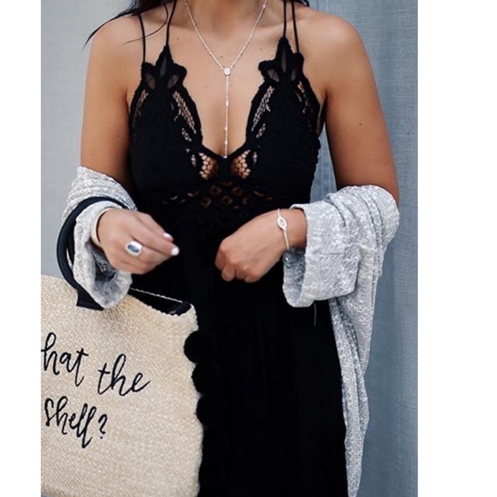 Black Crochet Lace Ruffle Dress - Picture 3 of 6